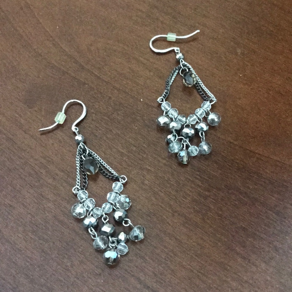 Gray and clear chandelier earrings